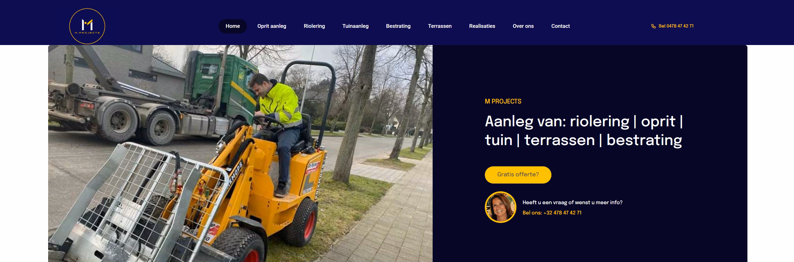 Website voor M Projects, aannemer in de provincie Antwerpen, gebouwd door Website Designer