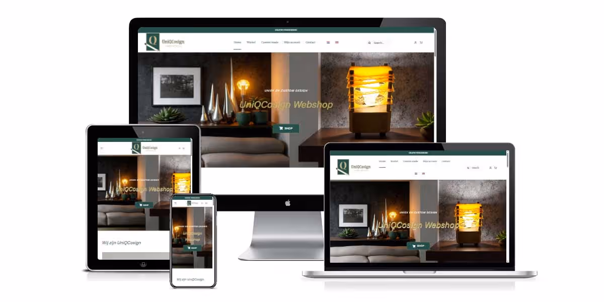 De webshop van UniQCosign op desktop, laptop, tablet en smartphone